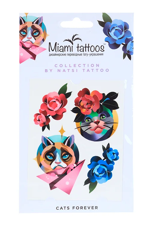 Тату переводные Miamitats Cats forever by Natsi Tattoo (4031)