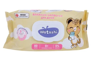 Салфетки Watashi влажные для детей с Д-пантенолом big-pack с крышкой (с 0 мес) 80 шт