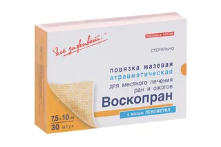 Повязка Воскопран раневая левометил стер 7,5×10 см 30 шт