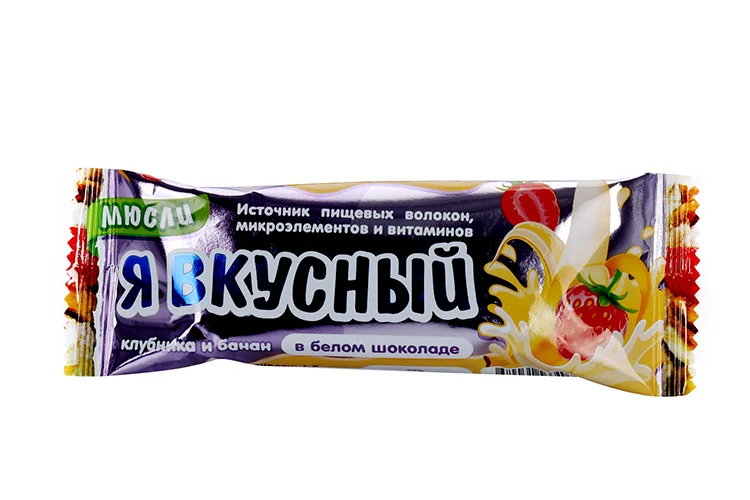 Батончик мюсли Я вкусный клубника / банан в белом шоколаде 25 гр