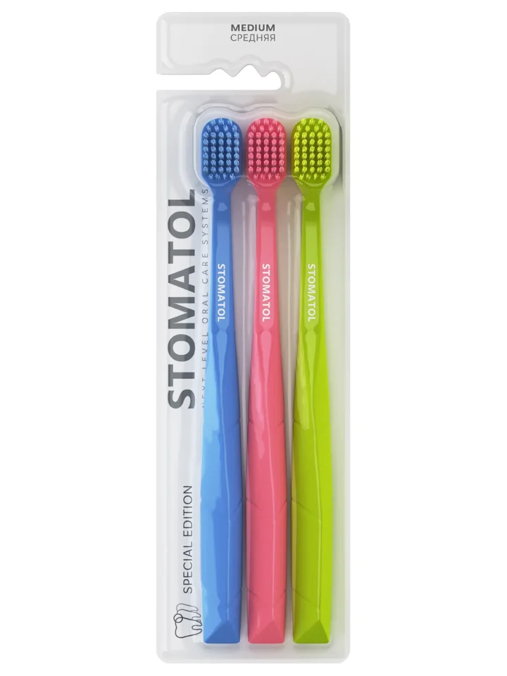 Набор зубных щёток Stomatol с щетиной средней жесткости Medium Special Edition 3 шт