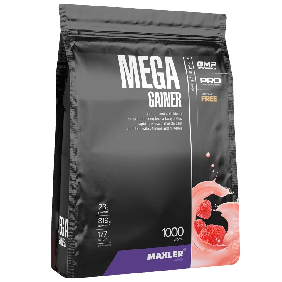Мега Гейнер (Mega Gainer), вкус Клубника, 1 кг, Maxler