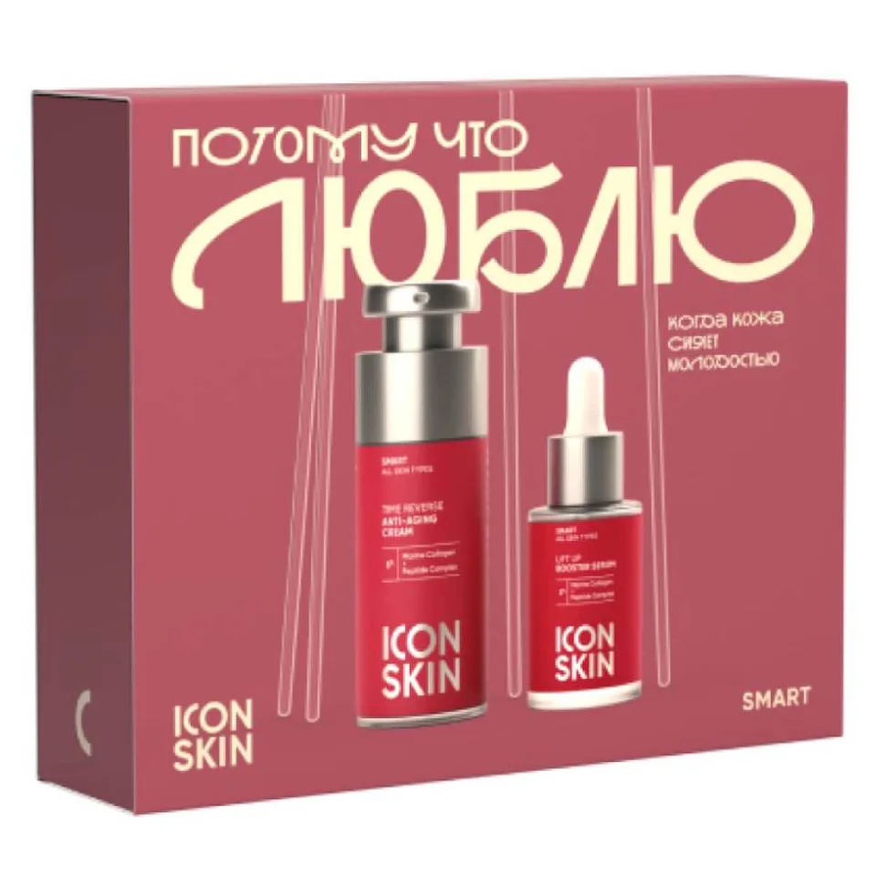 Подарочный набор для антивозрастного ухода: сыворотка 30 мл + крем 30 мл, Icon Skin