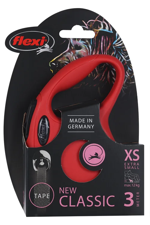 Поводок-рулетка Flexi new classic tape XS 3 м до 12 кг красный