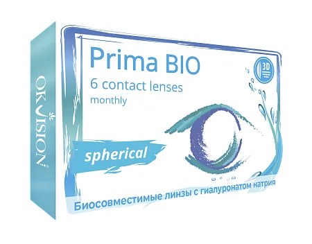Линзы Okvision Prima Bio Spherical контактные мягкие R 8.6/14.2 (диоптрия -6,5), 6 шт