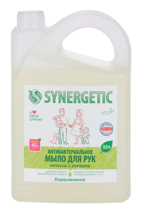 Мыло жидкое Synergetic для рук и тела мелисса и ромашка антибактериальное 3,5 л