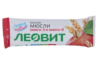 Батончик-мюсли Леовит яблоко с семенами льна 30 гр