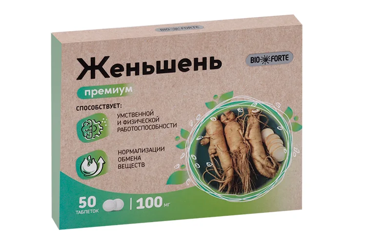 Женьшень Премиум+Витамин С Bioforte, 50 шт, таблетки