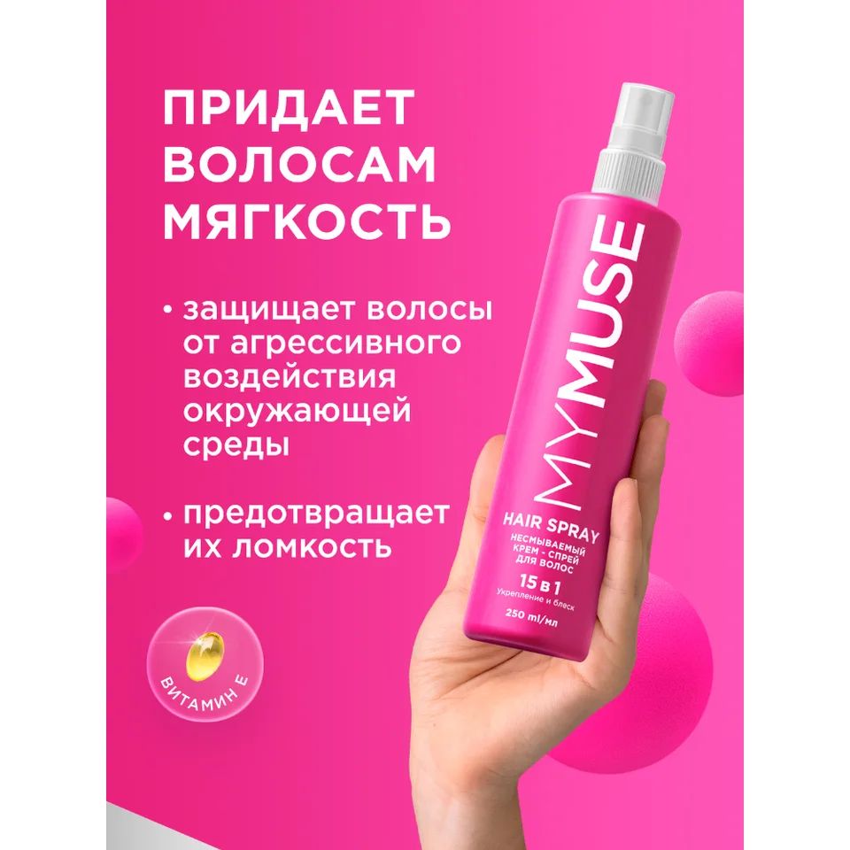 Несмываемый крем-спрей MY Muse 15 в 1 для волос укрепление и блеск 250 мл