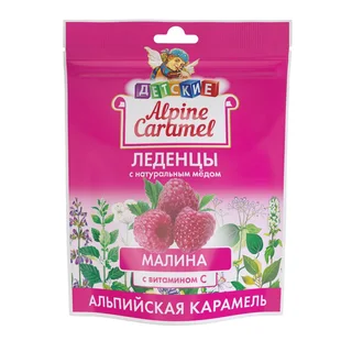 Альпийская Карамель Леденцы для детей с Натуральным Медом И Витамином С 75 гр Малина