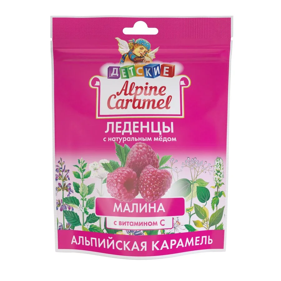 Альпийская Карамель Леденцы для детей с Натуральным Медом И Витамином С 75 гр Малина