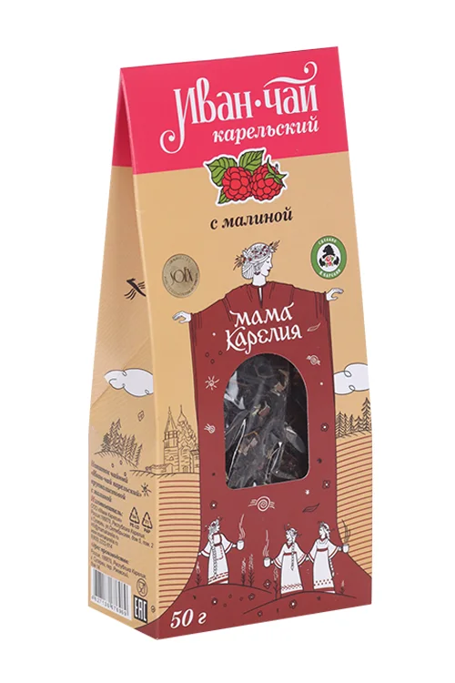 Напиток чайный Иван-чай Карельский с ягодами и листом малины, 50 г, карт пакет
