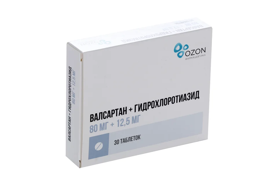 Валсартан+гидрохлоротиазид таблетки 80+12.5 мг 30 шт