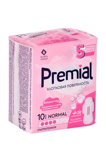 Прокладки Premial Normal Wings женск с крыл хлопк поверхн 10 шт