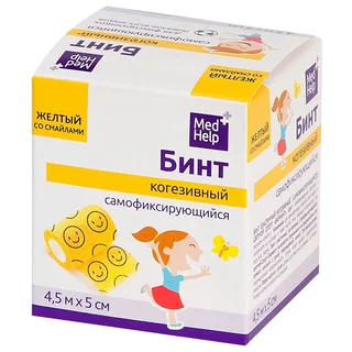 Медхелп Спорт Бинт Когезивный Желтый Со Смайлами 5 см × 4,5 м