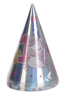 Колпак Страна Карнавалия голографический «С днем рождения» единичка 10 шт