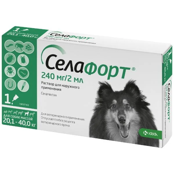 Селафорт капли на холку для собак весом от 20,1 до 40 кг пипетка 240 мг 2 мл