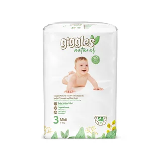 Подгузники детские Giggles Natural, 3 размер (4-9 кг), 58 штук