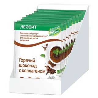 Горячий шоколад с коллагеном Худеем за неделю 6 пакетов по 26 гр Леовит