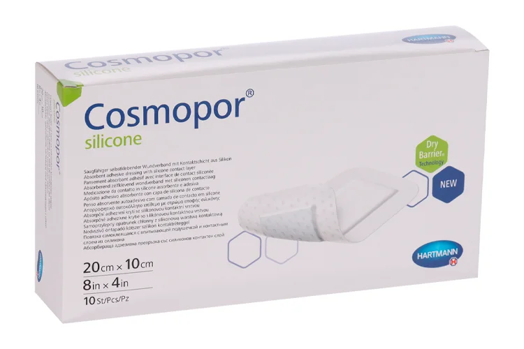 Повязка Cosmopor silicone с контактным слоем из силикона пластырный тип 20×10 см 10 шт