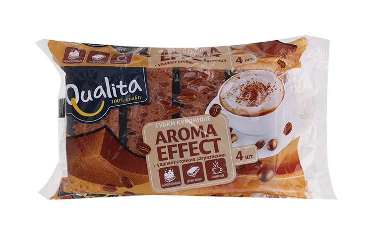 Губки Qualita Aroma Effect кухонные темно-коричневые 4 шт
