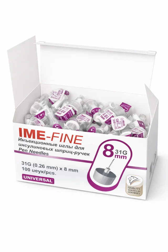 Иглы инсулиновые IME-Fine 31G x 8 мм для шприц-ручек, 100 штук