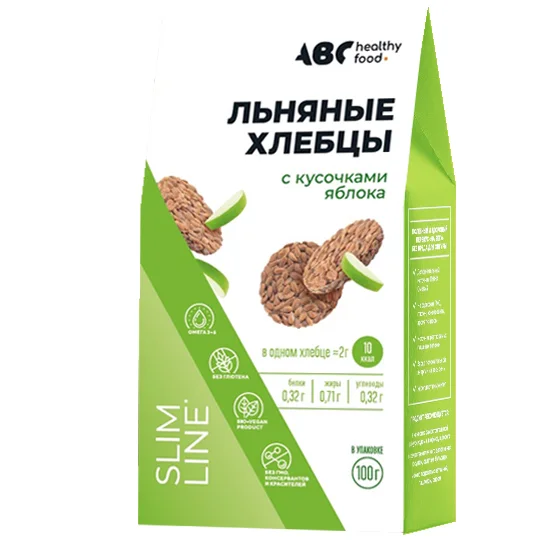 АВС хэлси фуд хлебцы льняные с кусочками яблока 100 гр