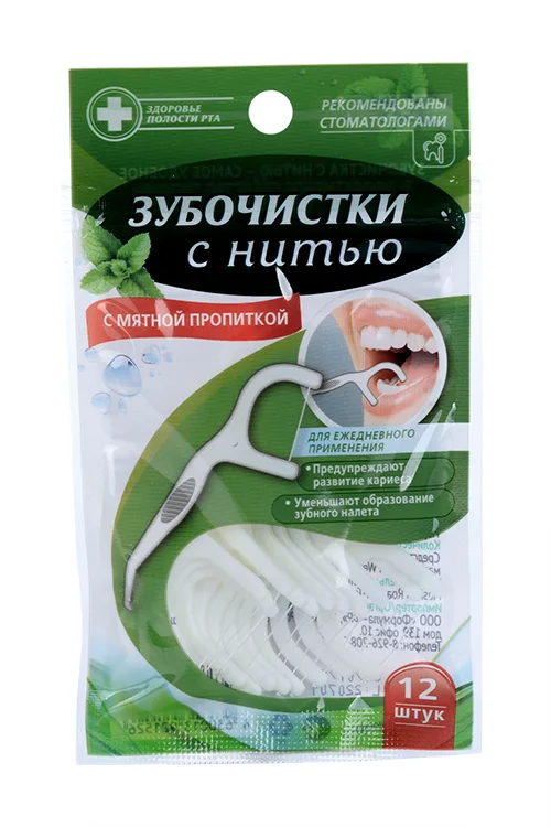 Зубочистки с нитью мятный вкус 12 шт