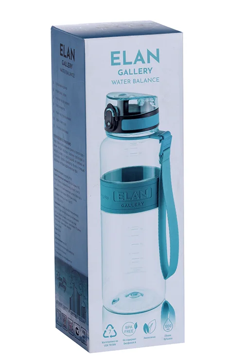 Бутылка для воды Elan Gallery 7,8×7,8×28,5 см Style Matte с углублениями для пальцев аквамарин 1 л