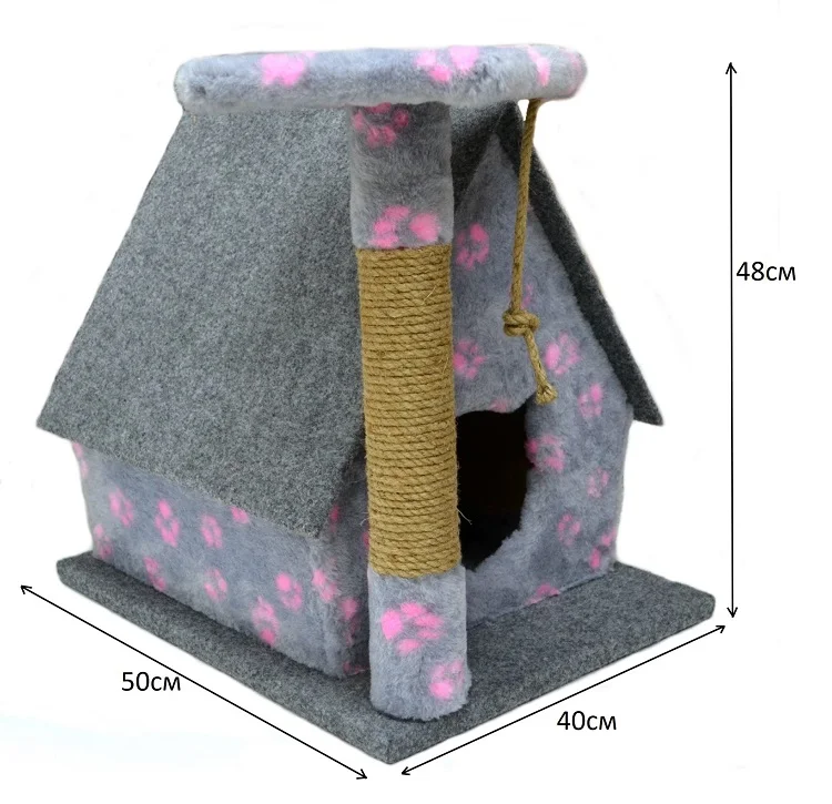 Домик Чистый котик №16 с когтеточкой на площадке 40×50×48 см