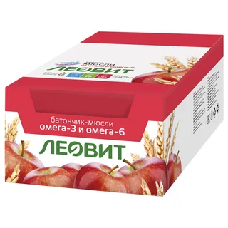 Батончик-мюсли с яблоком и семенем льна 26 шт по 30 гр Леовит