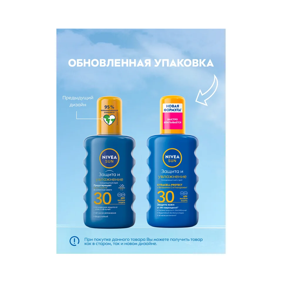 Нивея Сан Защита и увлажнение спрей солнцезащитный SPF30 200 мл 85402