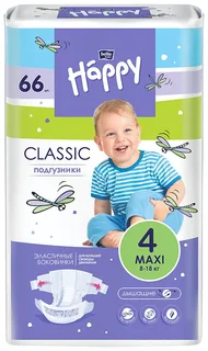 Подгузники bella baby Happy Maxi с эластич боковинками (8-18 кг) 66 шт