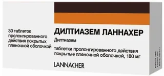 Дилтиазем Ланнахер 180 мг 30 шт таблетки пролонгированного действия покрытые пленочной оболочкой