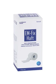 Бинт EM-Fix Haft медицин эластичный фиксир белый 12 см × 4 м