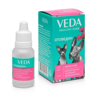 Капли в уши для собак и кошек зоогигиеническое средство Отоведин Veda флакон 10 мл