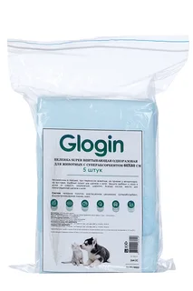 Пеленка Glogin super для животных впитывающая одноразовая с суперабсорбентом 60×60 см 5 шт