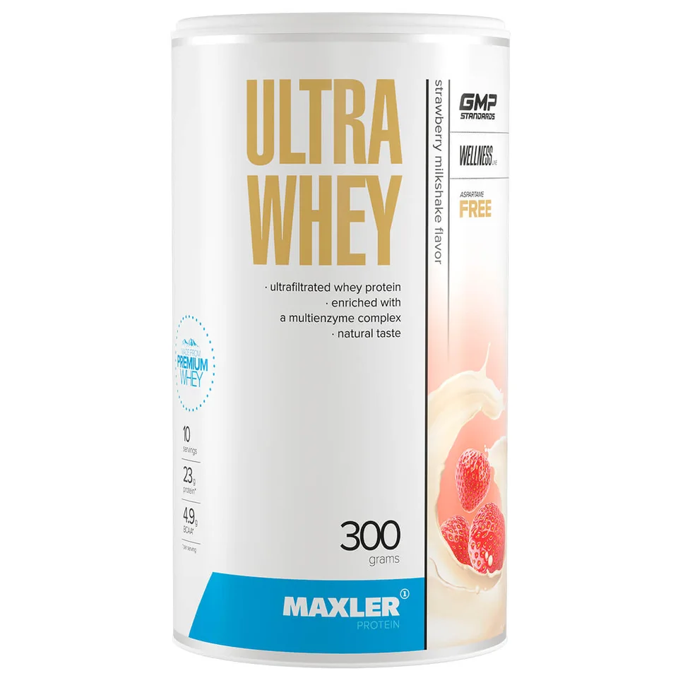 Сывороточный протеин Ультра Вэй (Ultra Whey), вкус Клубничный молочный коктейль, 300 г, Maxler