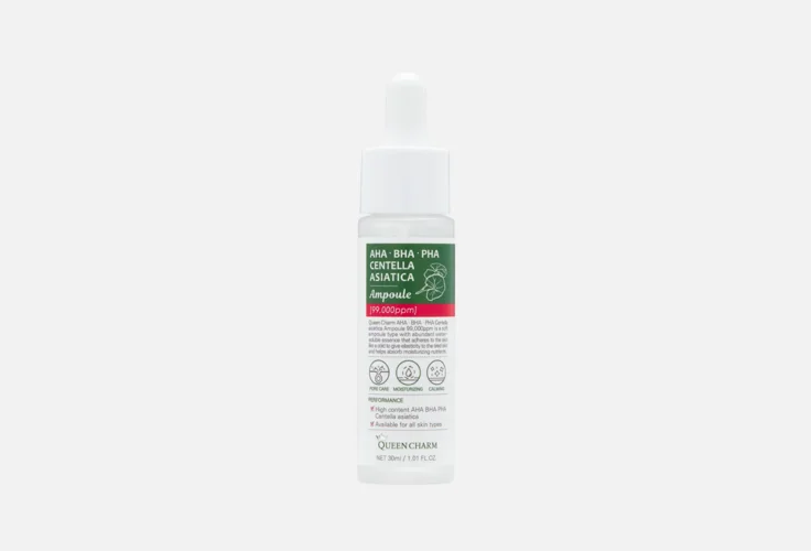 Сыворотка Queen Charm Ампульная AHA/BHA/PHA кислоты / центелла азиатская 9,9% для лица 30 мл