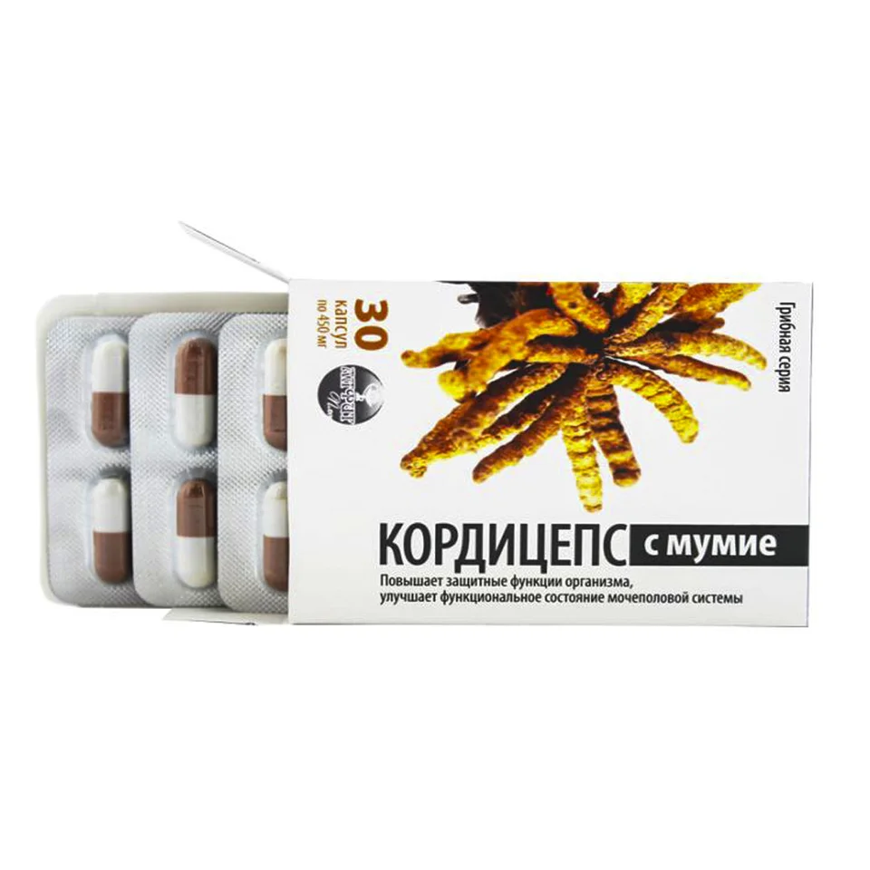 Грибная серия "Кордицепс с мумиё" 30 капсул по 450 мг Алфит Плюс