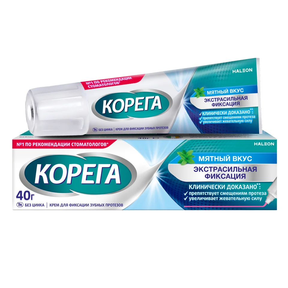 Корега крем для фиксации зубных протезов экстра сильный мята 40 мл