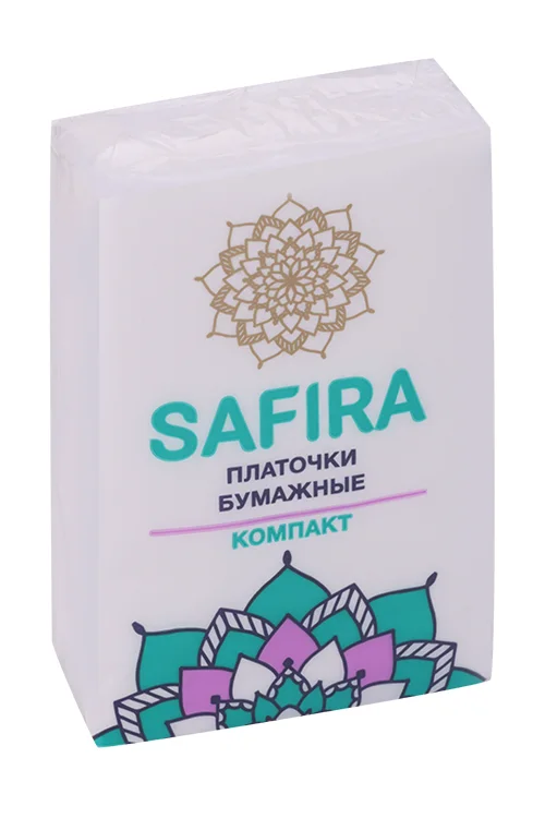 Платочки Safira компакт бумажные двухслойные белые без аромата 10 шт
