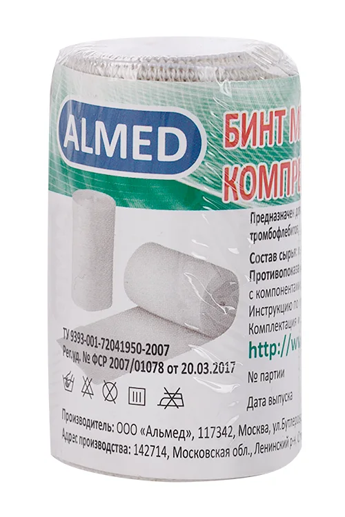 Бинт Almed медицинский эластичный компресс ср / раст с двумя металл клипсами обр края 0,6м х 60 мм
