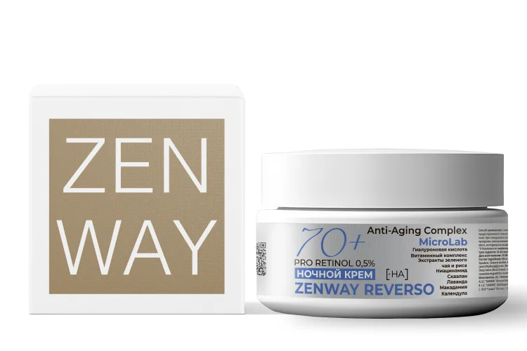 Крем для лица Zenway увлажняющий 70+ c ретинолом и активными биоэкстрактами ночной 50 мл