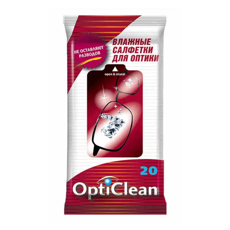 Салфетки для Оптики Влажные "Opticlean" 20 шт