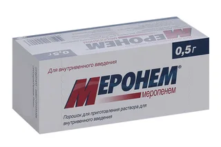 Меронем, 500 мг, 10 шт, порошок для приготовления раствора для внутривенного введения