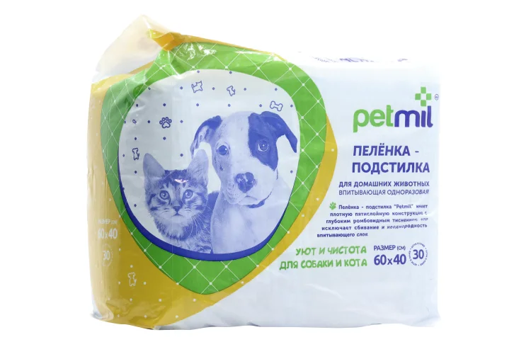 Пеленки petmil для животных впитывающие одноразовые 60×40 голубые 30 шт