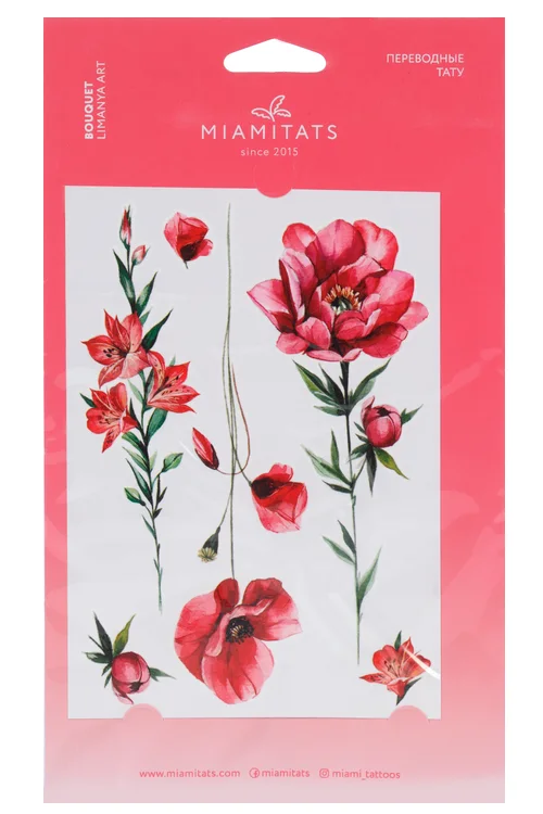 Тату Miami Tattoos Bouquet by Limanya Art переводные акварельные цветы формат А6
