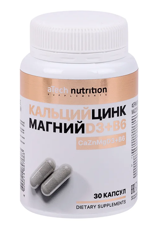 Комплекс кальций / цинк / магний/Д3/В6 aTech nutrition 30 шт капсулы