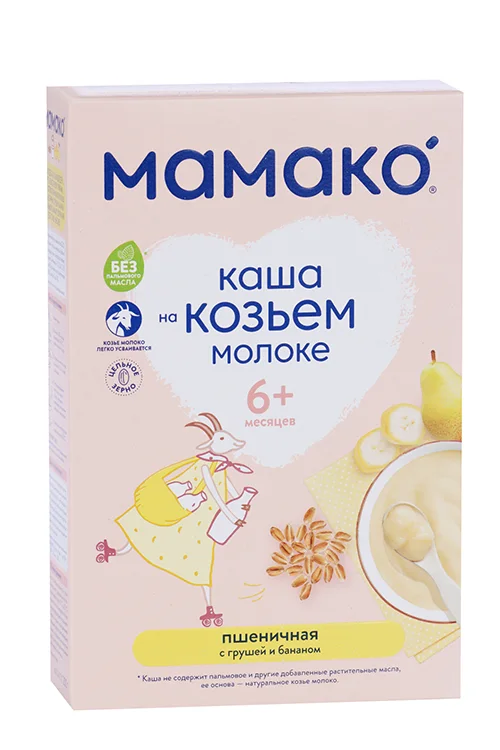 Каша Мамако пшеничная с грушей и бананом на козьем молоке 200 гр
